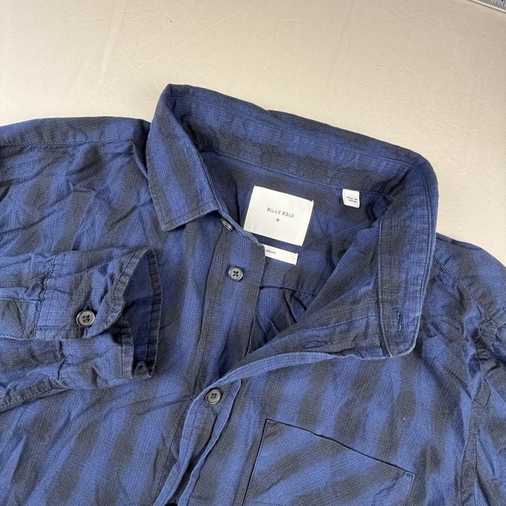 Billy Reid Shirt Men's Medium Standard Fit Blue Plaid Long Sleeve Button Up